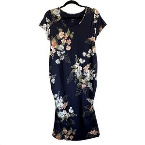 Isabel Maternity Floral Print Ruched Sides Midi Dress